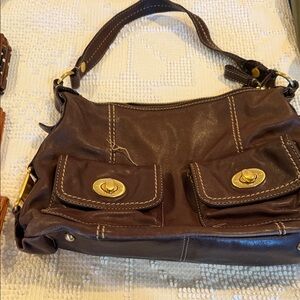 The Sak Dark Brown Shoulder Bag with Gold Accents